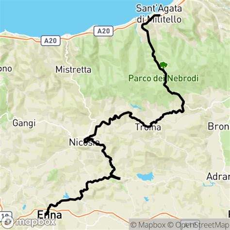 Mappa stilizzata del percorso della Granfondo dei Nebrodi