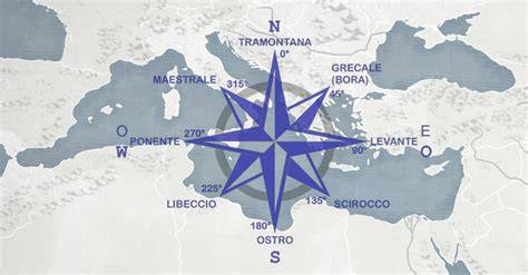 mappa venti mediterraneo e canali