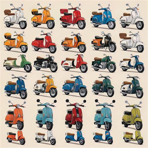 Collage of various classic and modern classic scooters and motorcycles
