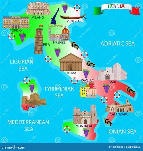 mappa storica dell’Italia e monumenti