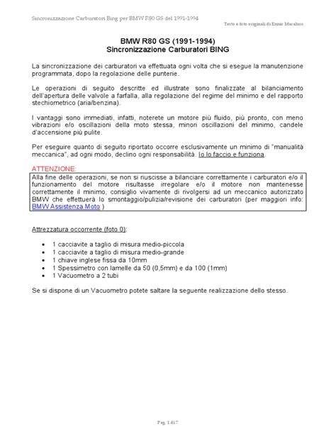 Grafico sincronizzazione carburatori BMW GS