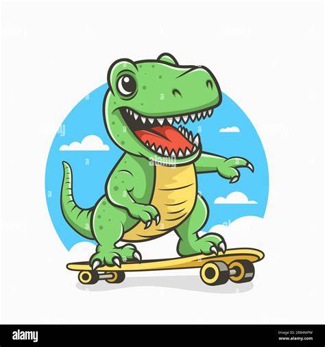 poster cartone dinosauro verde skateboard