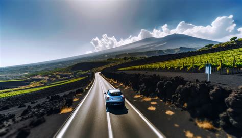 Strada panoramica in salita sull'Etna con vegetazione rigogliosa