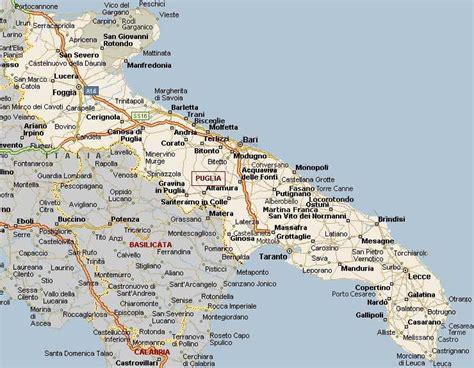 Mappa della Puglia con percorsi ciclabili evidenziati