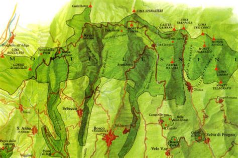 Mappa dei Monti Lessini con evidenziati i percorsi principali