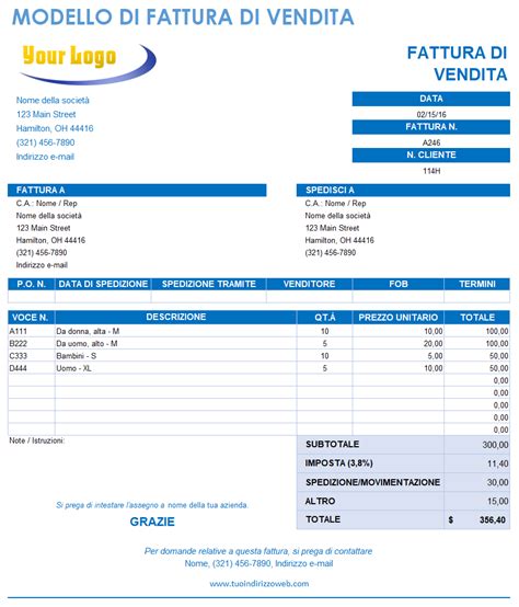 documento di vendita con fattura