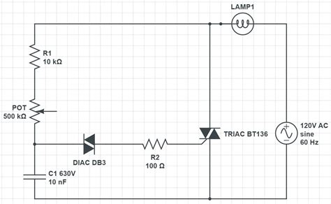 Diagramma schematico semplificato di un circuito dimmer TRIAC