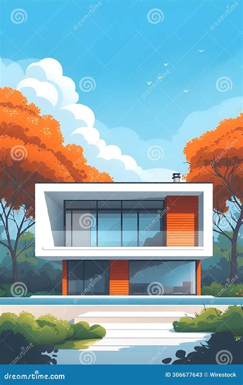 Illustrazione di una casa moderna con un sistema di interfono alla porta