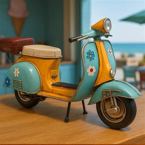 Modellino di bicicletta d'epoca in metallo dipinto a mano