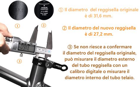 Diagramma che mostra i diversi diametri di collarini reggisella