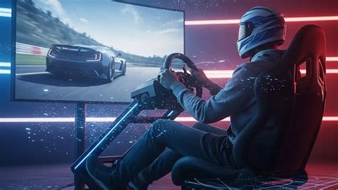 Interno di un'auto da corsa virtuale con volante e dashboard