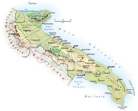 Mappa della Puglia con evidenziate le principali città