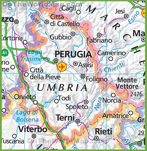 Mappa dell'Umbria con evidenziata la zona di Città di Castello