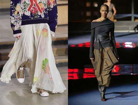 Modelli di gonne lunghe in denim con diverse texture e lavaggi