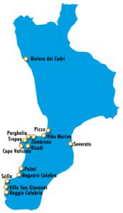 Mappa schematica della costa ionica siciliana con punti di interesse