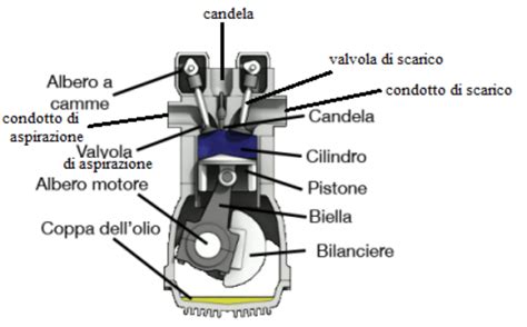 Schema di un motore a combustione interna con evidenziata la puleggia dell'albero motore