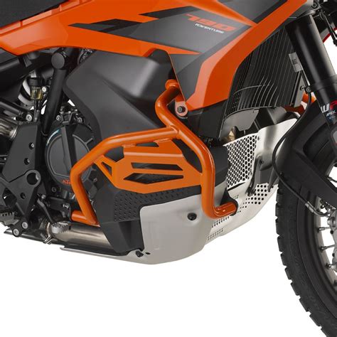 Disegno schematico di una moto KTM Adventure con barre paramotore installate