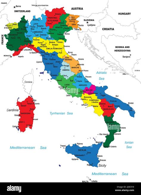 Mappa Italia con evidenziate le regioni