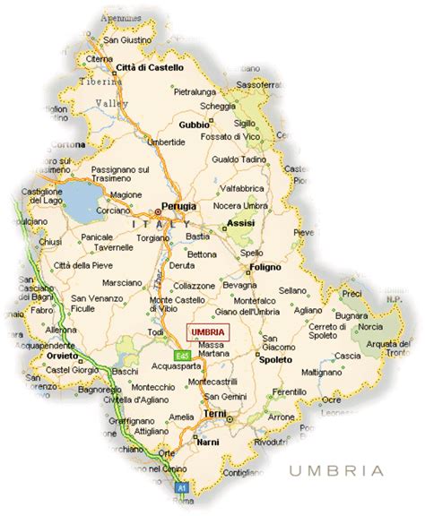 Mappa dell'Umbria con itinerari motociclistici