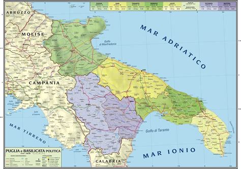 Mappa delle regioni Puglia e Basilicata