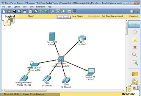 Schermata principale di Cisco Packet Tracer con dispositivi di rete