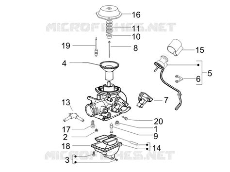 Componenti del carburatore di una moto