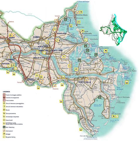 Cartina del Parco del Delta del Po con indicazione dei percorsi ciclabili