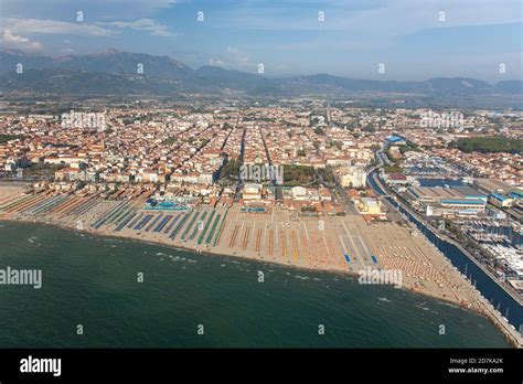 Viareggio beach promenade with umbrellas