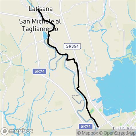Mappa del percorso ciclabile lungo il Tagliamento