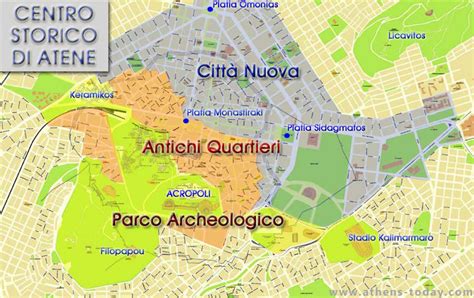 Mappa stilizzata del centro di Atene che evidenzia le zone di copertura dei monopattini elettrici
