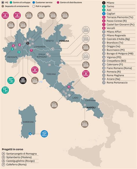 Mappa che mostra la distribuzione dei centri di smistamento GLS in Italia