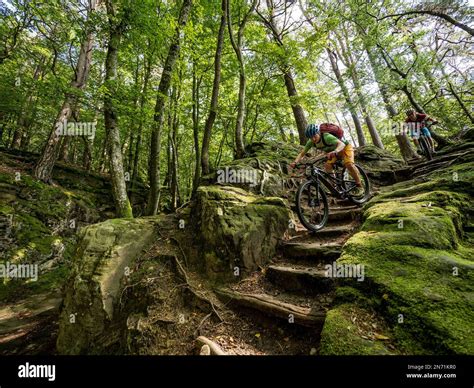 Mountain biker su sentiero tecnico