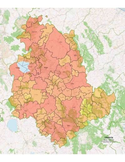 Mappa dell'Umbria con evidenziati i comuni menzionati