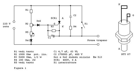 Schema elettrico di un variatore di velocità per trapano basato su SCR