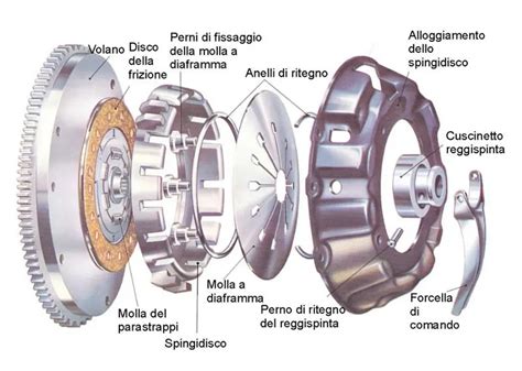 Schema di un pacco frizione con dischi in acciaio e sughero