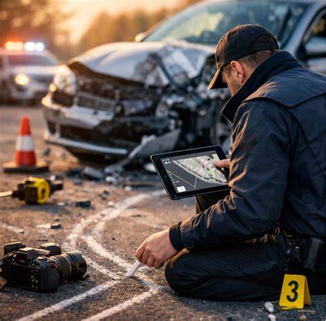 Immagine di scena incidente stradale e segnaletica