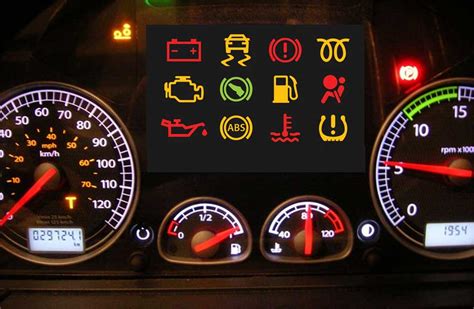 Cruscotto automobilistico con spie luminose accese