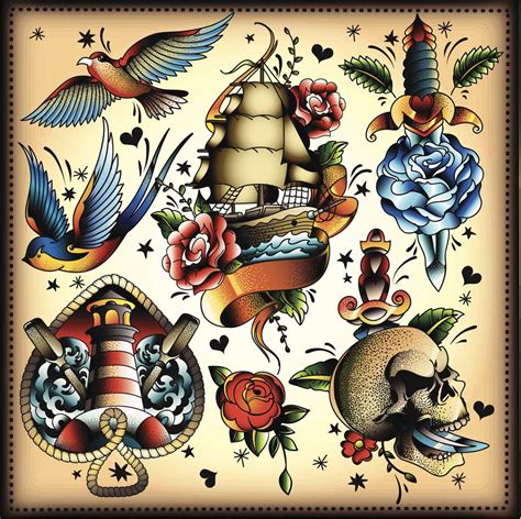 Simboli marinareschi tradizionali in stile old school