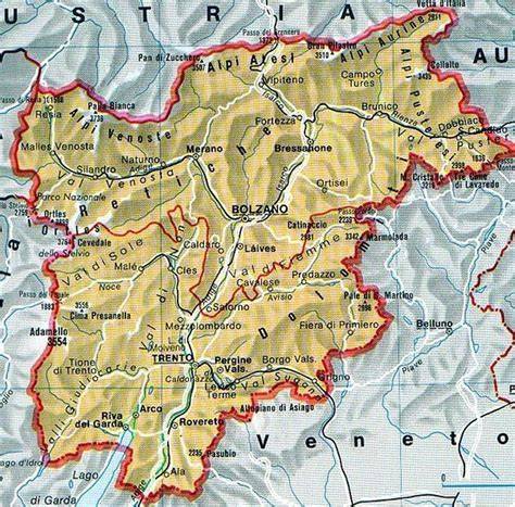 mappa del Trentino e percorso motociclistico