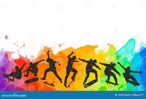 Colorful skateboard tricks illustration