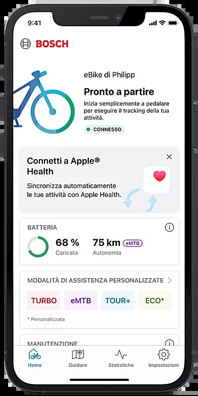 Schermata di un'app per smartphone che mostra dati di una e-bike
