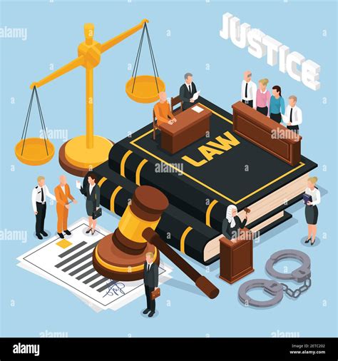 Illustrazione stilizzata di un processo legale con persone che partecipano.