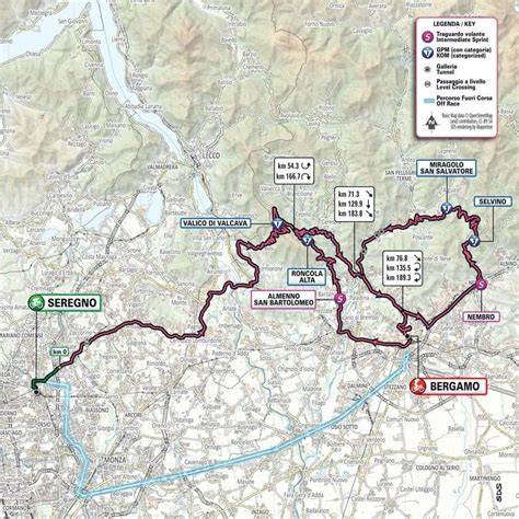 mappa percorso Giro d'Italia Seregno Bergamo