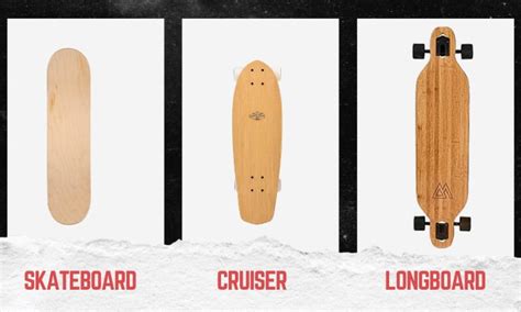 Un assortimento di diverse tavole da skateboard: cruiser, longboard e uno skateboard tradizionale