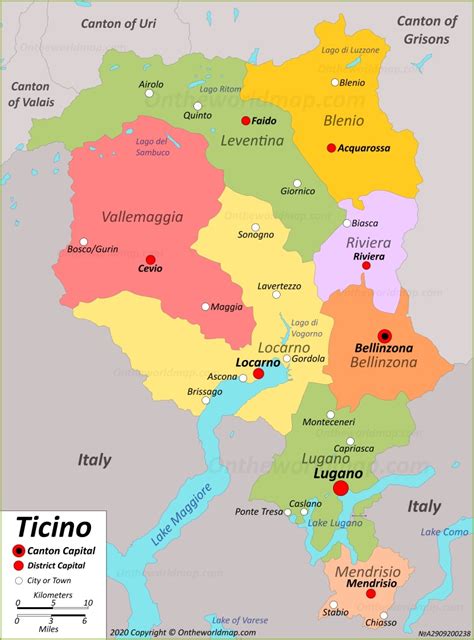 Mappa del Canton Ticino con Lugano evidenziato
