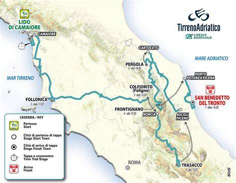 mappa percorso Tirreno-Adriatico Marche