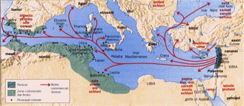 mappa delle isole e coste fenicie nel Mediterraneo