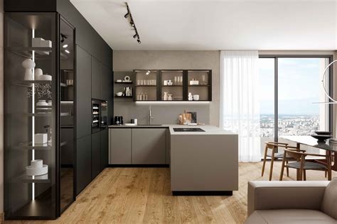 Interno di una cucina moderna con un forno a microonde