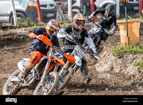 Motocross riders competing in a race