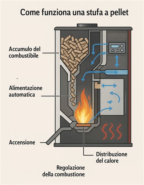 Schema di una stufa a pellet con evidenziato il motoriduttore